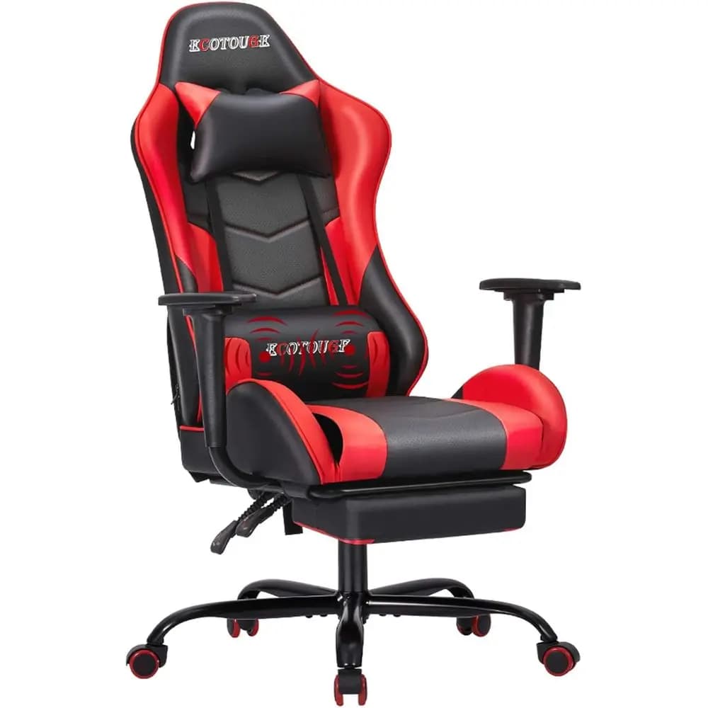 Sedia da gaming ergonomica con supporto lombare massaggiante regolabile, rossa