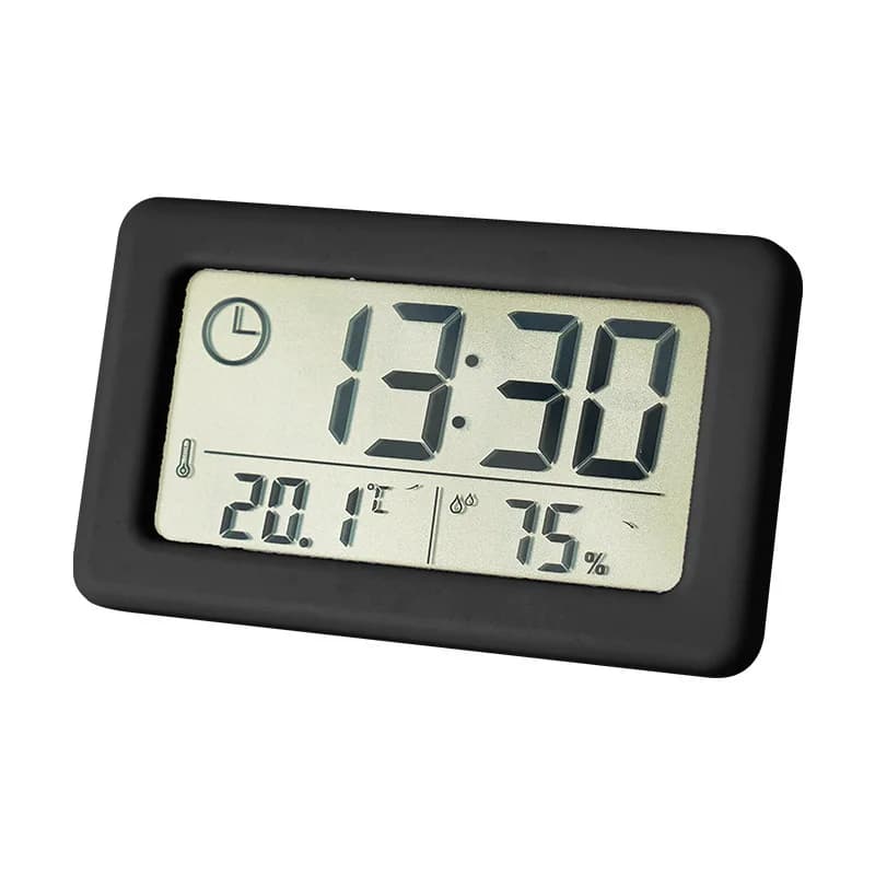 Mini digital watch with temperature and humidity display - LED portable table clock, small slim alarm clock