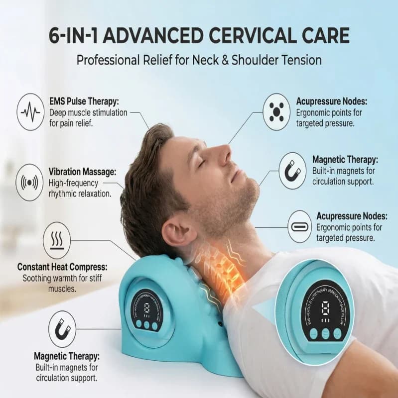 Massaggiatore Elettrico per Trazione Cervicale con Vibrazione e Impastamento, Cuscino Ergonomico per la Testa, Strumento per il Relax Domestico