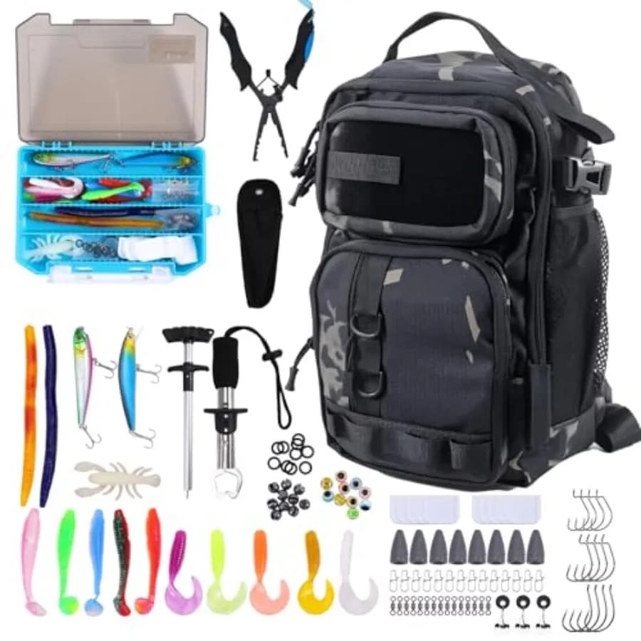 16,5 Pneumatic Fishing Backpack with Tool Boxes, Fishing Backpack with Canna Door, Waterproof Shoulder Bag, 103 Piece Toolkit