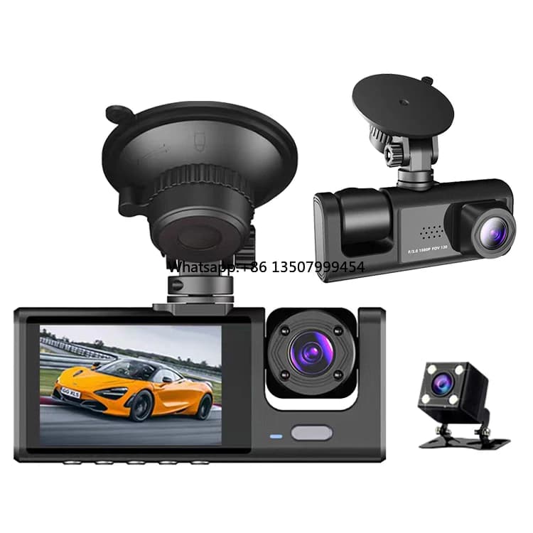 Dash Cam a 3 Canali 1080p HD, Telecamera Anteriore, Posteriore e Interna, Registratore Video per Auto, Scatola Nera per Registrazione di Guida