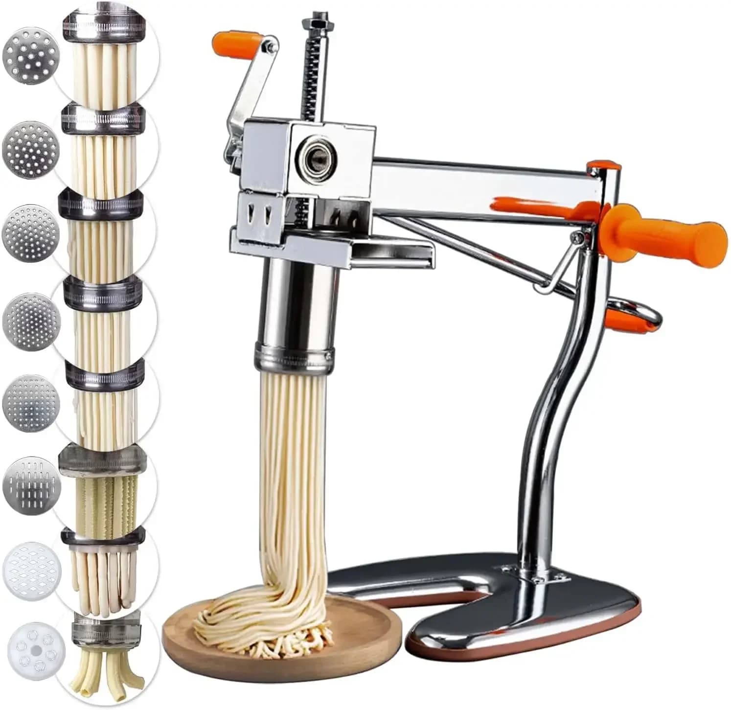 Macchina per Fare la Pasta | Macchina per Pasta, Pressa per Pasta in Acciaio con 8 Stampi per Uso Domestico, Macchina per Fare Maccheroni, Fettuccine e Tagliatelle
