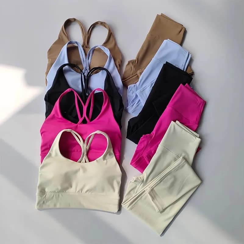 2 pcs woman Seamless Yoga Set sports suit gym dress workout clothing crop Top waist high legging bra fitness set sports suits