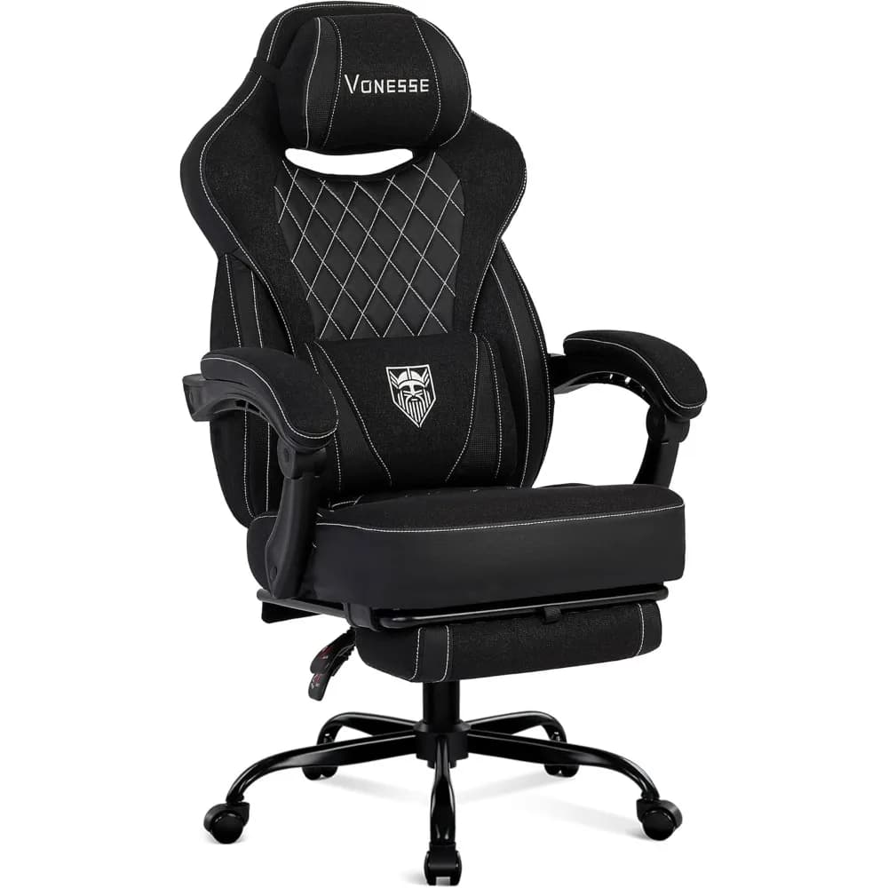 Sedia da gaming Vonesse, sedie da gioco reclinabili in tessuto per adulti 250 libbre, sedia da ufficio con cuscino a molla tascabile, sedia da computer
