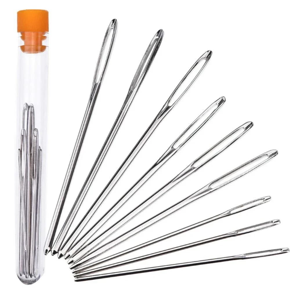 Set di 9 Aghi a Occhio Largo per Lavori Artigianali, Kit di Uncinetti in Acciaio Inox per Punto Croce, Lavoro a Maglia e Cucito