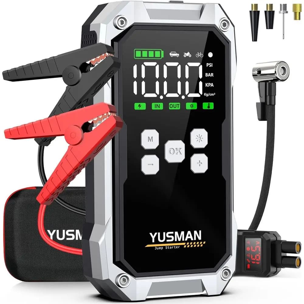 Avviatore d'Emergenza per Auto 8000A 150PSI con Compressore d'Aria, Booster Batteria 12V, Cavi Intelligenti e Luci LED