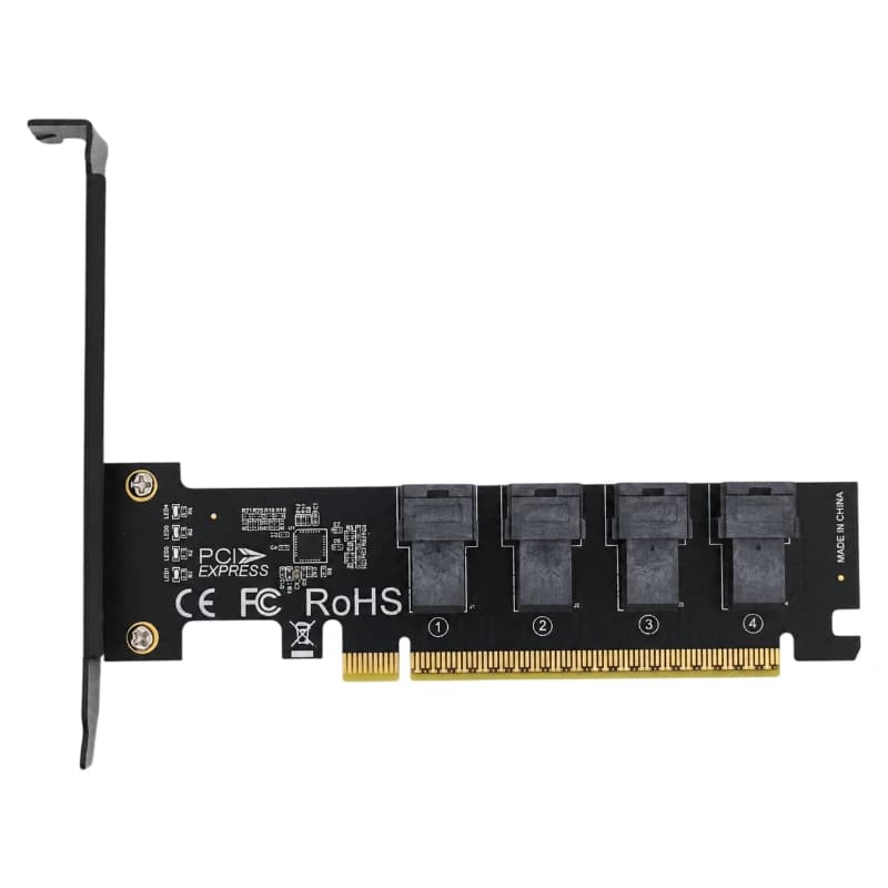 PCIe X16 to 4Port SFF‑8643 Split Card For U.2 NVMe SSD PCI‑E 3.0/4.0 Storage Expansion Card Support PCIe Bifurcation For Desktop