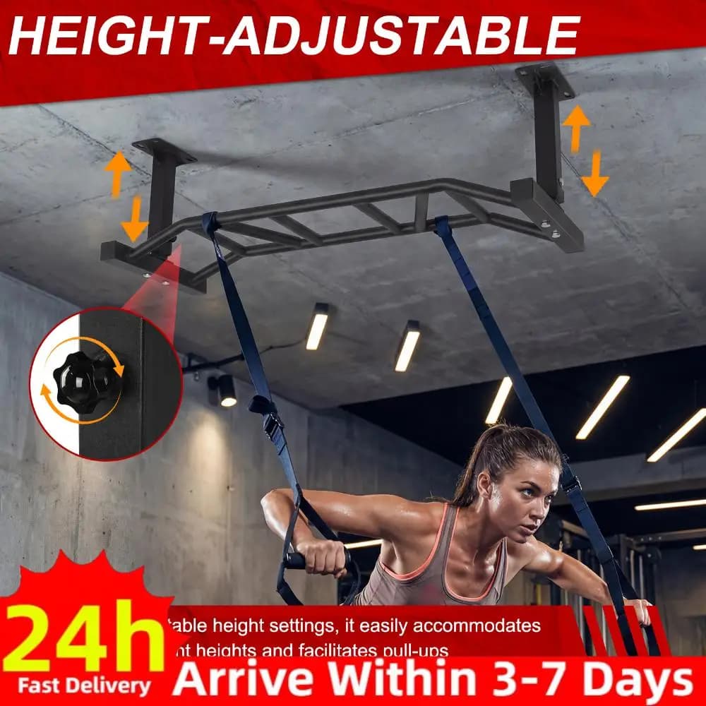 47-inch ceiling traction bar, adjustable height and supports up to 600 pounds, fitness equipment for home gym and strength training