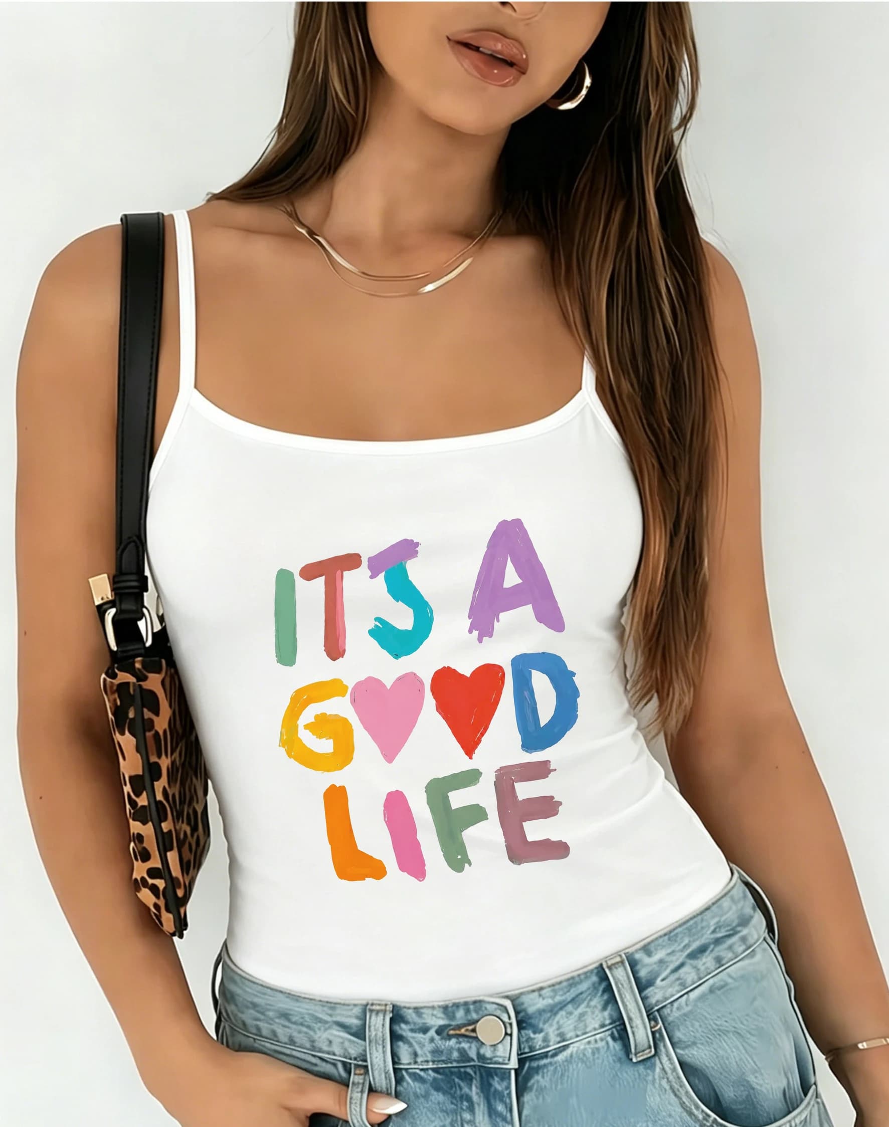 Womens Summer Spaghetti Strap Cami Top Casual Sleeveless Vest Tank Blouse with Vibrant Paint Brush It's A Good Life Graphic