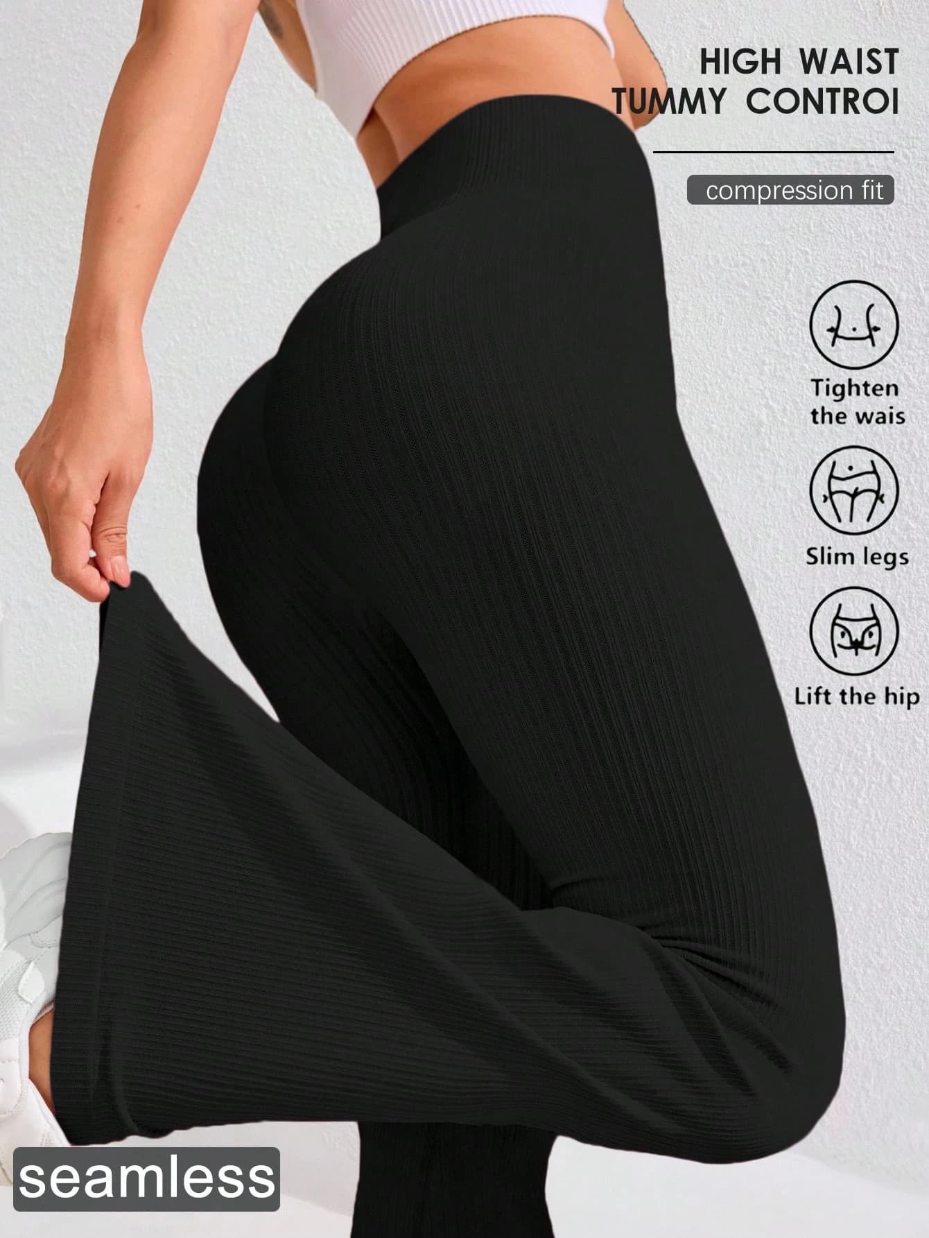 Leggings a Vita Alta da Donna con Gamba Svasata, Pantaloni Yoga Senza Cuciture Modellanti e Sollevanti, Pantaloni a Zampa d'Elefante in Maglia Elasticizzata