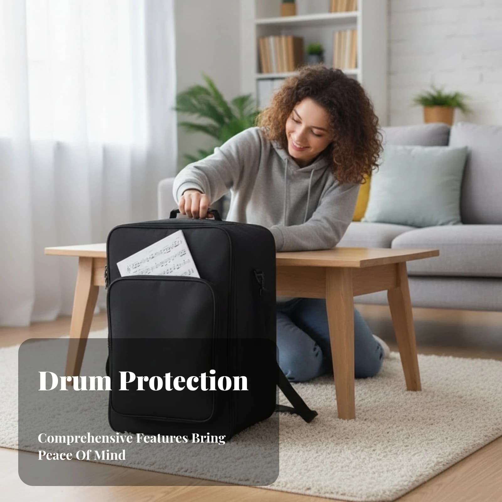 Padded Cajon Bag Music Gear Front Pocket Drum Carry Case Sturdy Black Cajon Drum Bag Wear-Resistant