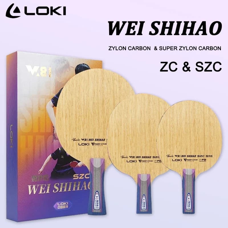 Racchetta da Ping Pong Professionale LOKI Serie W81 ZC/SZC, 5 Strati di Legno, 2 Strati di Fibra di Carbonio ZYLON, OFF+