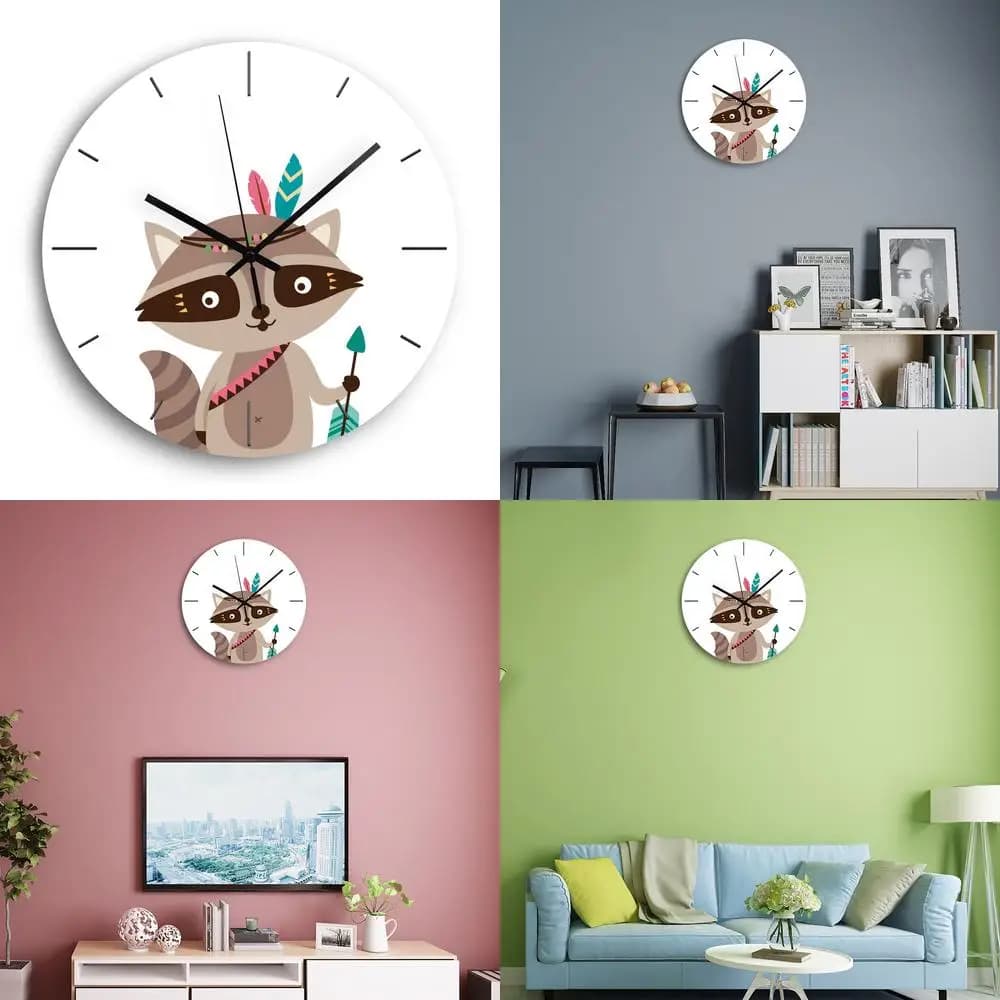 Wall clock with silent acrylic metal pointer with animal motif cute fox wholesale