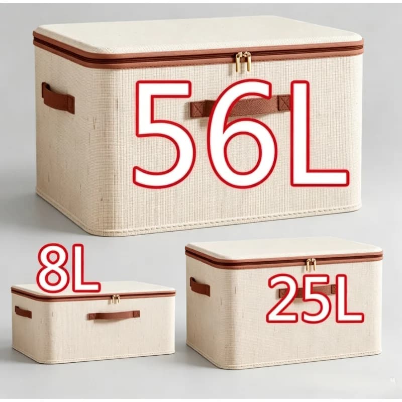 Large Heavy-Duty Hard Shell Storage Box, Cotton Linen Zipper Organizer with Lid for Clothes, Toys & Blankets