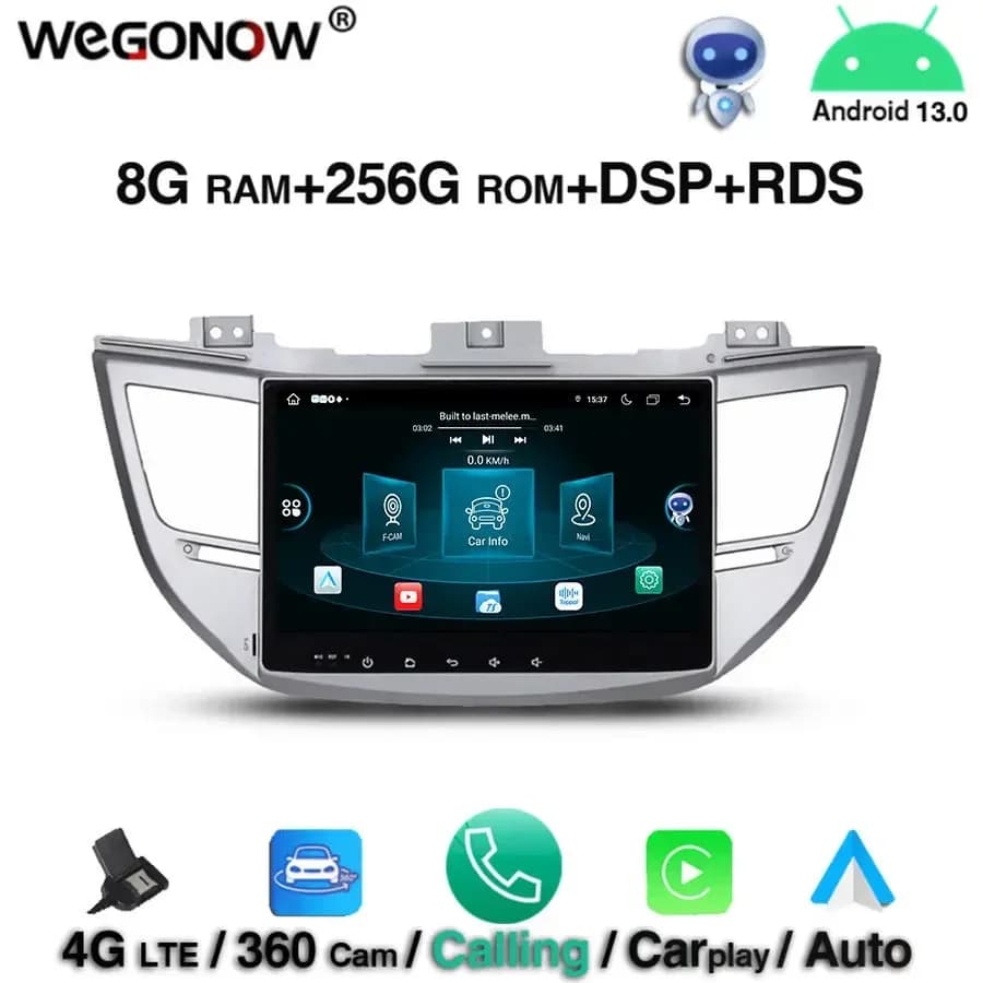 Per Hyundai TUCSON IX35 2015 2016 2017 360 fotocamera DSP 10.1 "Android 13.0 8 Core 8G + 256G Lettore DVD per auto Mappa GPS Radio wifi BT5.0