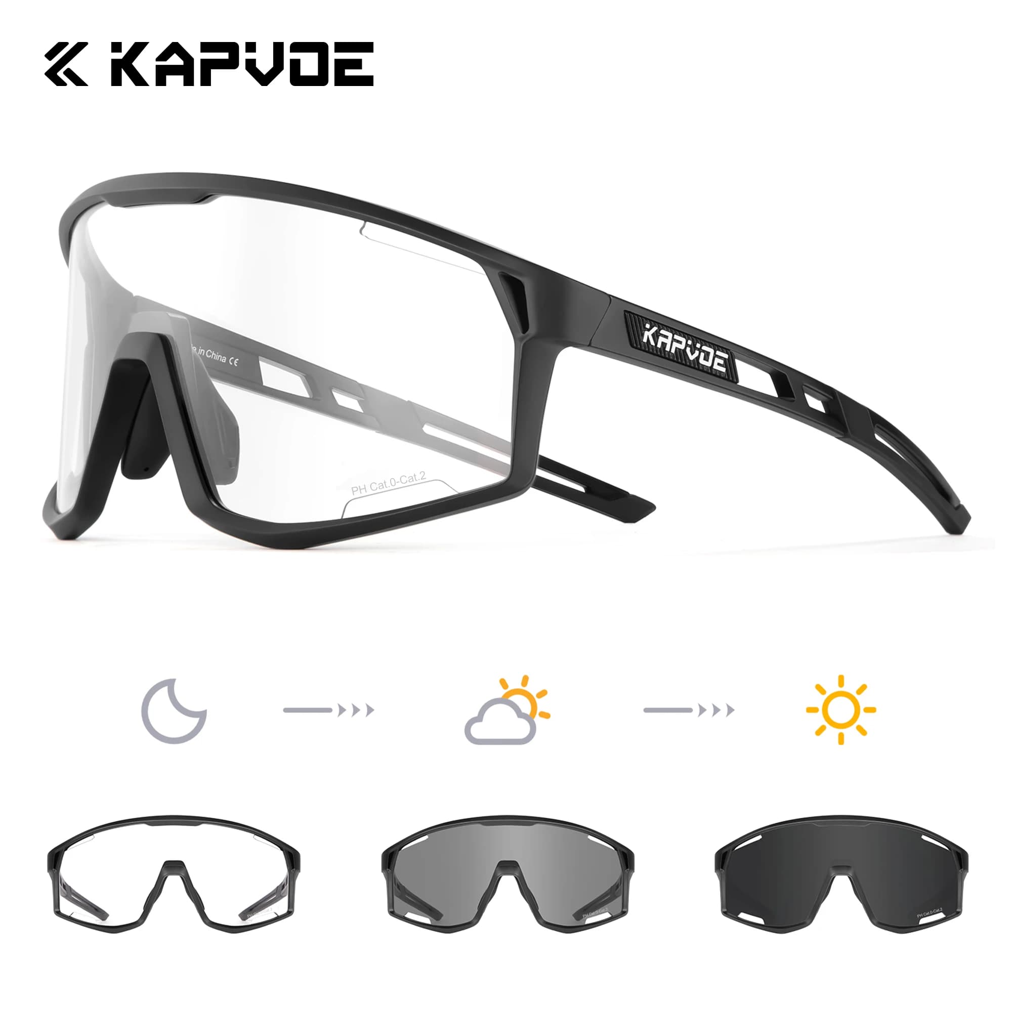 Occhiali da Sole Kapvoe per Uomo, Lenti Fotocromatiche, Occhiali da Ciclismo, Protezione UV400, Occhiali MTB, Occhiali da Bici da Strada per Donna