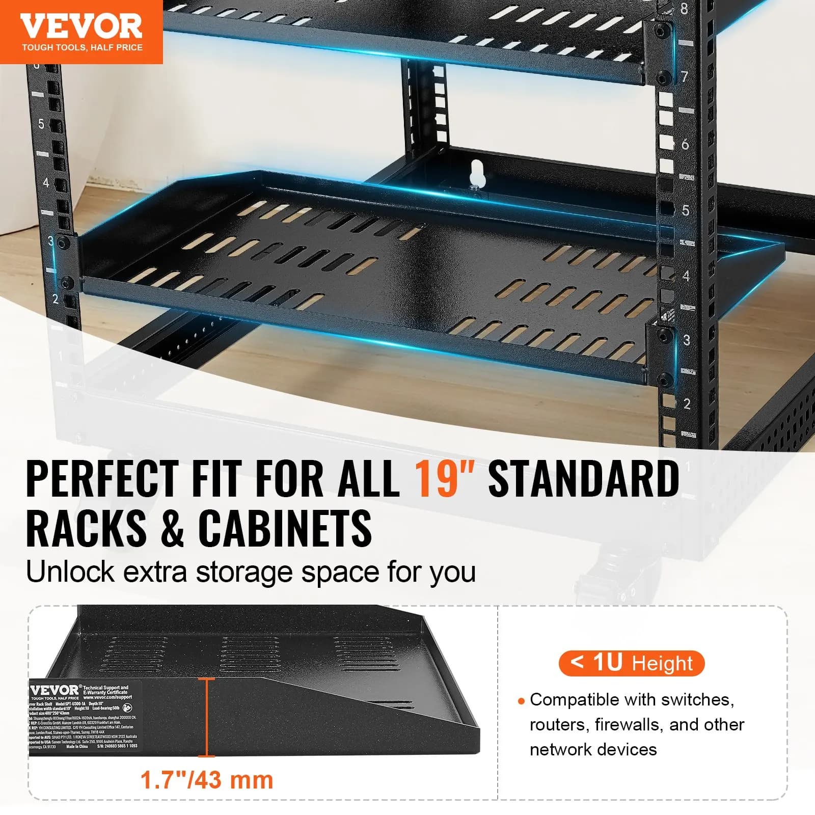 2 Pezzi Mensola per Rack Server 1U Ventilata Profonda per Montaggio su Rack