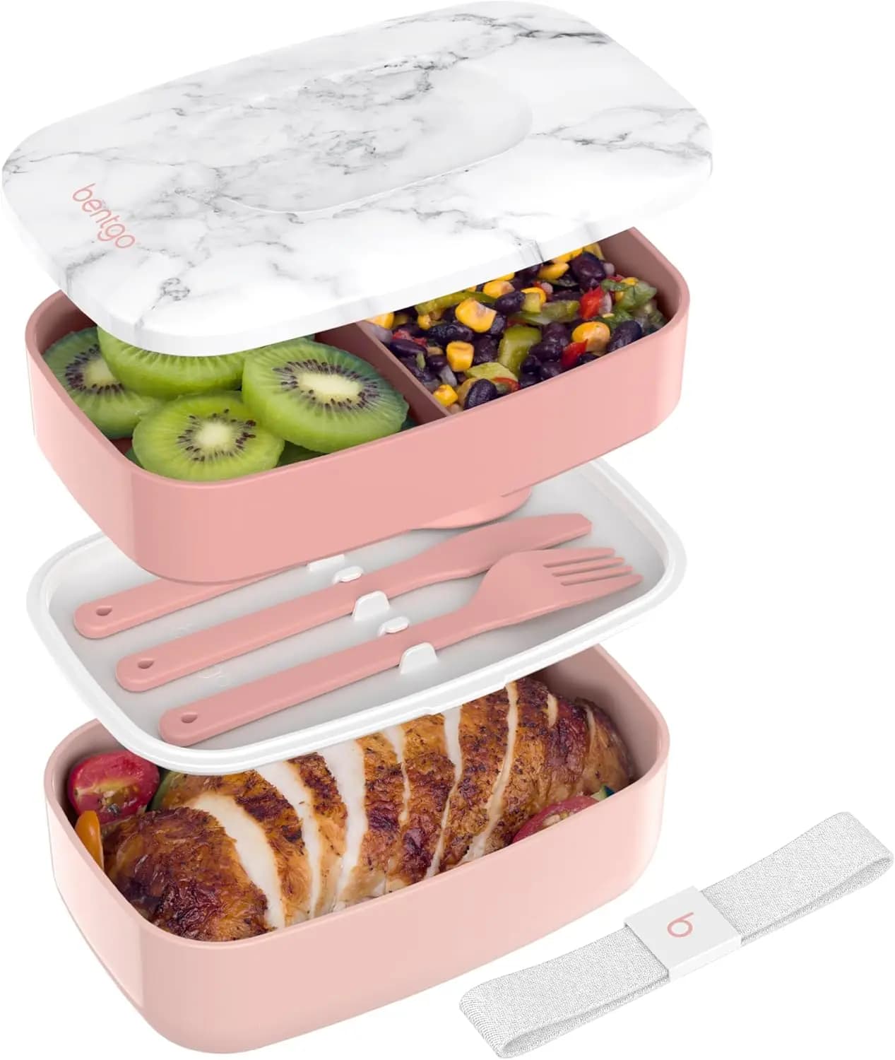 Contenitore per il pranzo per adulti con set di posate rimovibili, impilabile a 3 scomparti, senza BPA, per la preparazione dei pasti e per il trasporto.