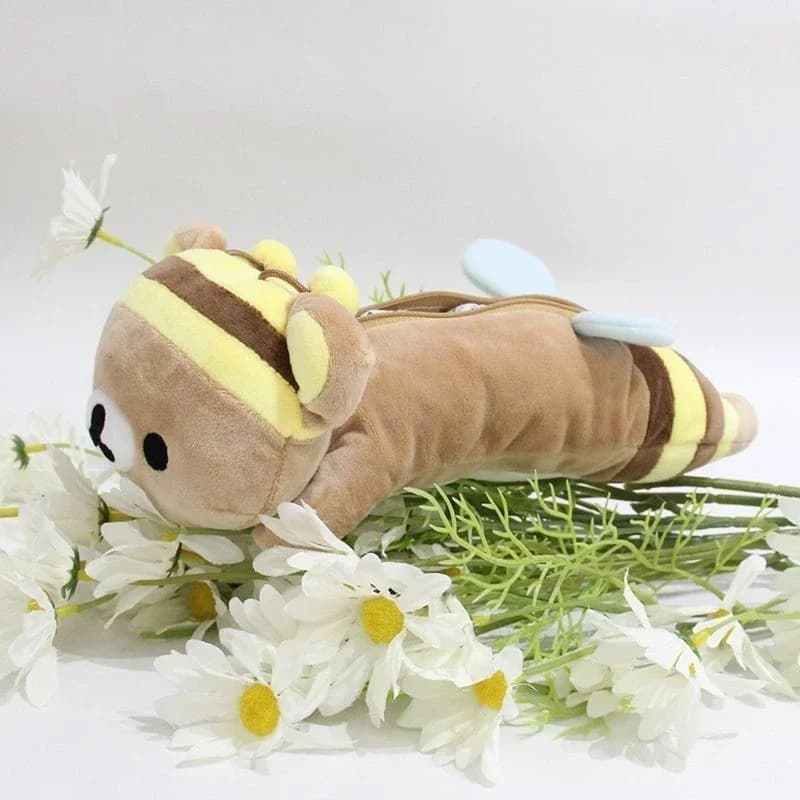 Cartoon Honey Bee Rilakkuma Plush Pen Bag Bee Outfit Zipper Stationery Storage Pouch Bear Pencil Case Desktop Storage Bag