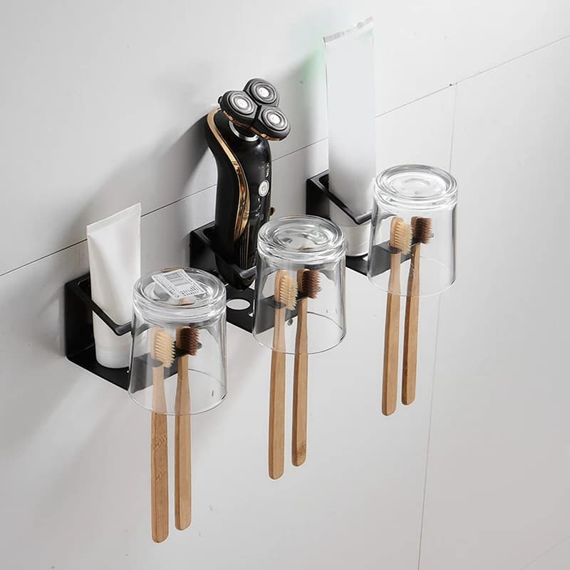 1/2 Pezzi Portaspazzolino e Portadentifricio in Acciaio Inossidabile Migliorato Nero, Accessori Adesivi da Giardino