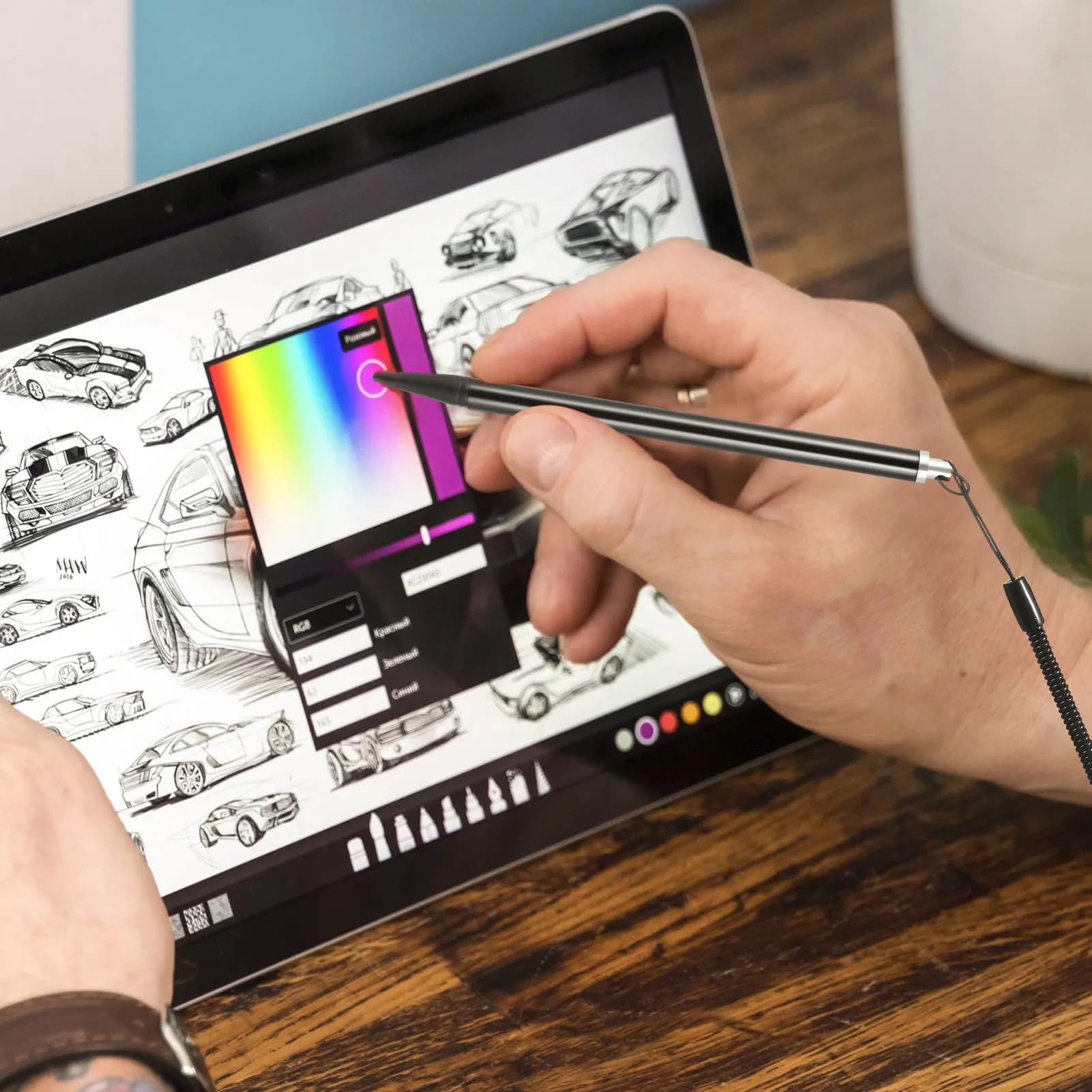 Penna stilo resistiva in metallo nero, penna touch di precisione per schermi resistivi, tablet, telefoni, disegno e schizzi, con supporto per cordino
