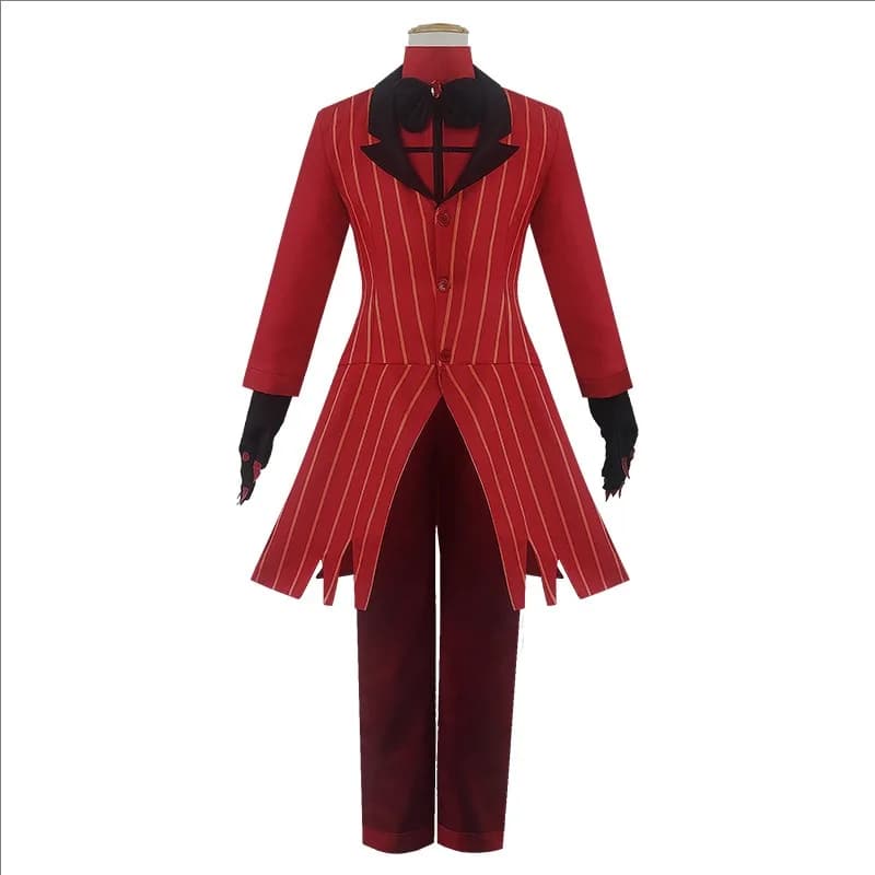 Men Demon Themed Red Cosplay Full Uniform Jacket Shirt Pants Gloves Tie Set Halloween Carnival Stage Performance Outfit