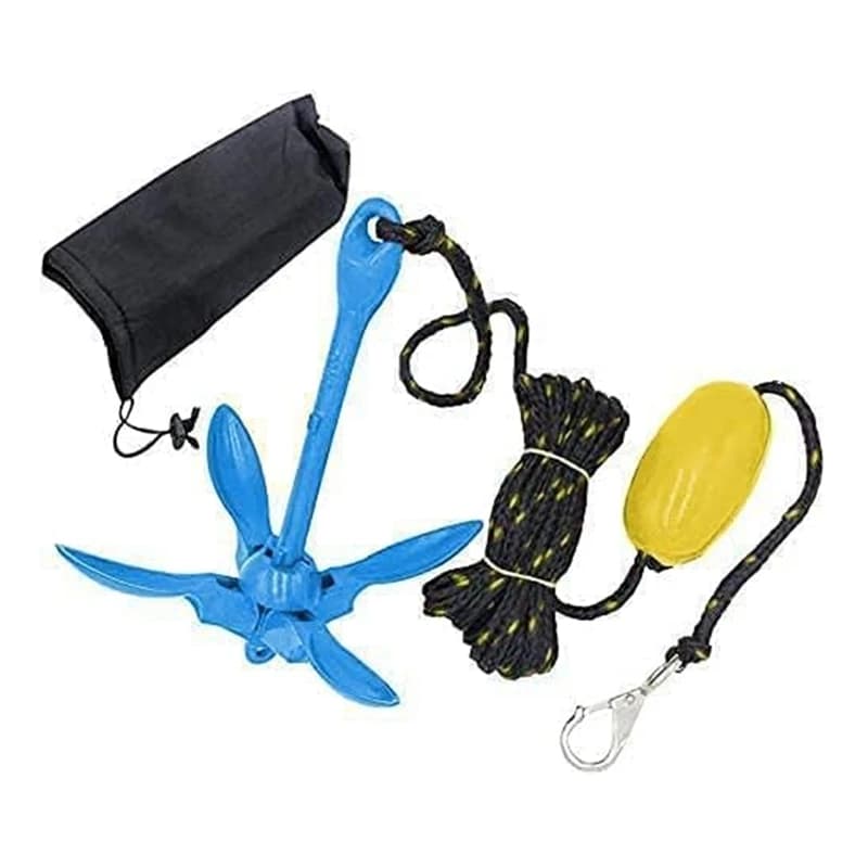 Ancoraggio per puntali a 4 griffe 3,3 libbre/1,5 kg Ancoraggio pieghevole in alluminio da pesca per kayak Canoa Dinghys Corda marina con galleggiante-ABLM