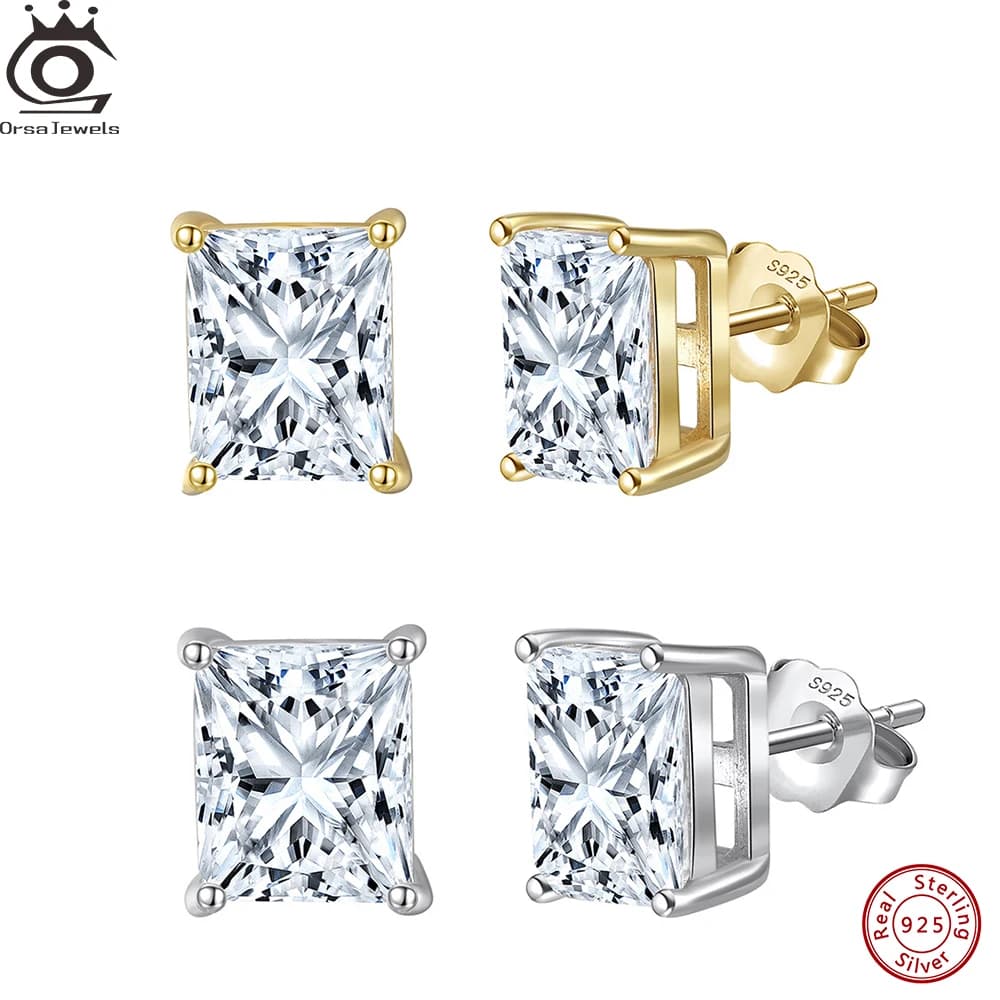 ORSA JEWELS Orecchini a bottone in argento sterling 925 scintillanti e pietra zircone, un regalo dal design rettangolare elegante e moderno per lei LZE54
