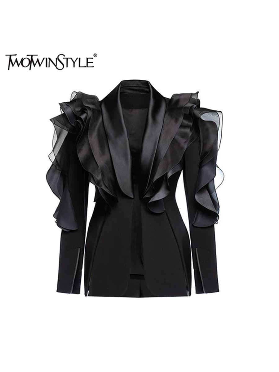 TWOTWINSTYLE Giubbotti lunghi asimmetrici per le donne Scollo a V Manica lunga Bottoni impiombati Dimagrante Cappotti casual Abiti stile femminile Nuovo