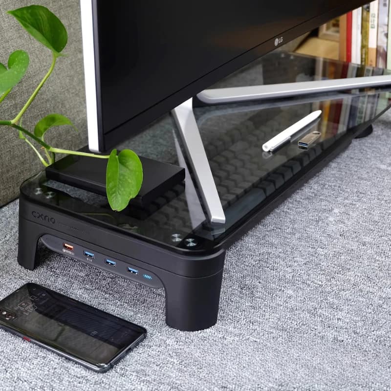 Supporto per Monitor con Hub USB, Organizzatore da Scrivania Regolabile per Laptop, Accessori per Casa e Ufficio, Stoccaggio e Ricarica