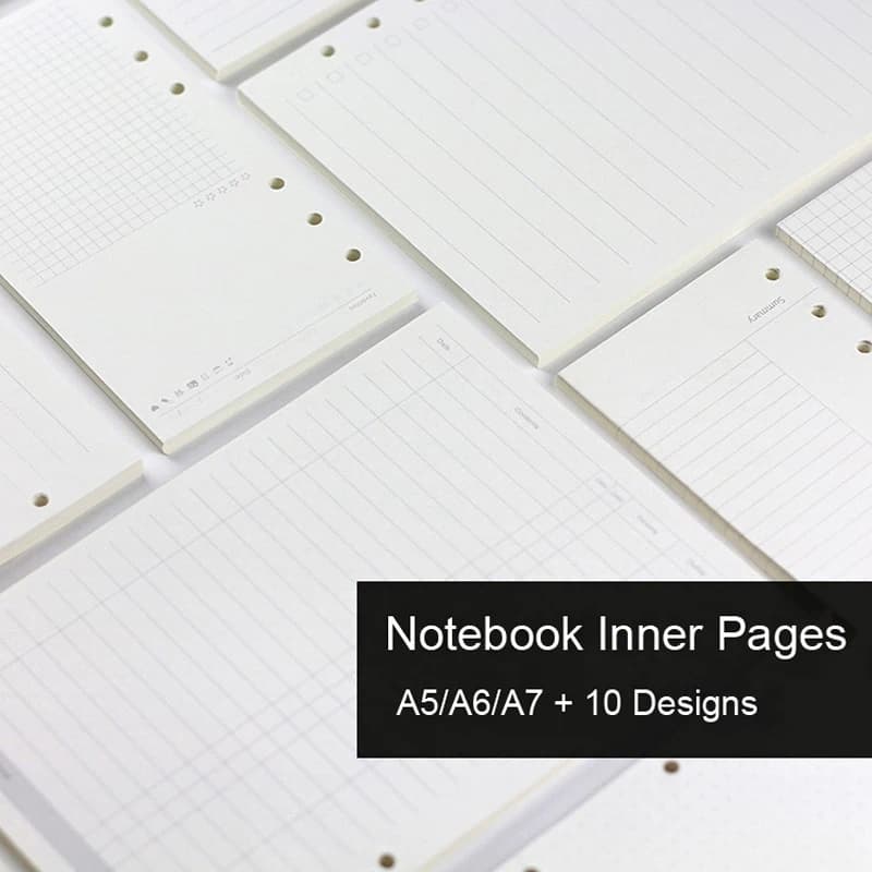 45 fogli A5 A6A7 Ricarica per notebook a fogli mobili Raccoglitore a spirale Pagina interna Settimanale Mensile per fare Linea Griglia a punti All'interno di carta di cancelleria
