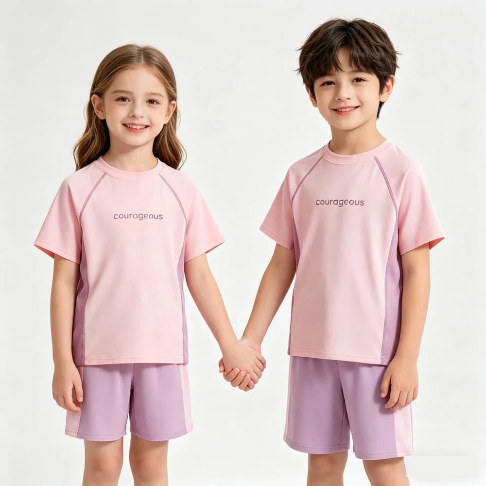 Completo Sportivo Estivo in Seta Ghiacciata per Bambini e Bambine, Asciugatura Rapida, Traspirante - T-Shirt + Pantaloncini, Set 3-16 Anni, Tuta Casual per Corsa e Allenamento