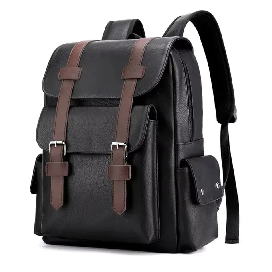 Korean Style PU Leather Backpack Casual School Bag For Men Women Laptop Travel Backpack Student Bookbag Fashion Daypack