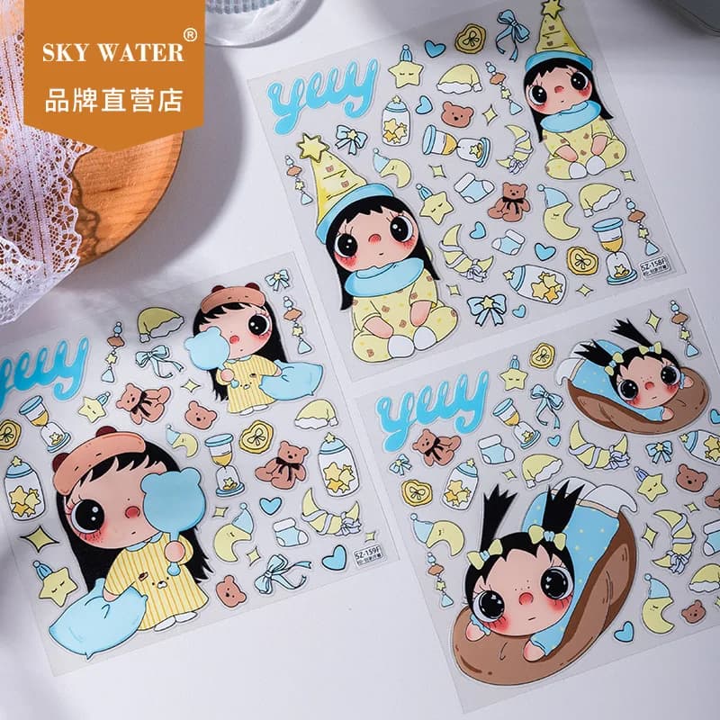 Yuyu Flower Season Girl Blue Yuyu Relief Jelly Sticker Waterproof 3D DIY Desktop Water Cup Tablet Sticker Jewelry Gift