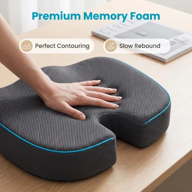 Cuscino per sedile in memory foam ad alta densità, supporto lombare ergonomico, traspirante, antiscivolo, per sedia da ufficio, studente