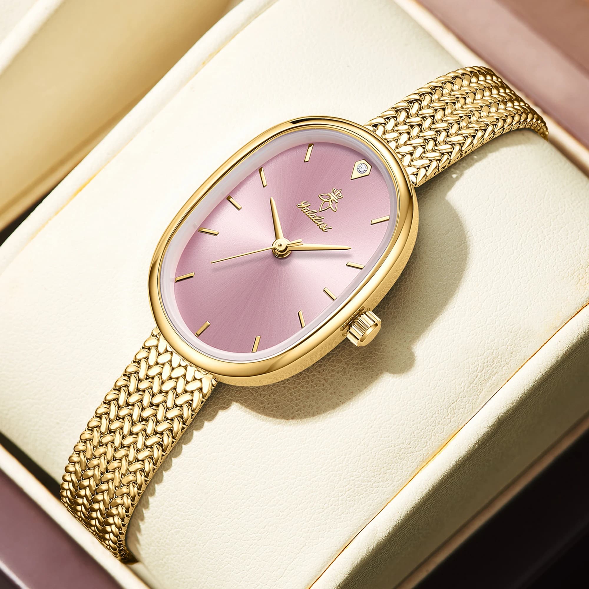 YaLaLuSi Women's Quartz watch with retro fabric strap, supplied with gift box and strap regulator, ideal gift for wife, mothers and ladies