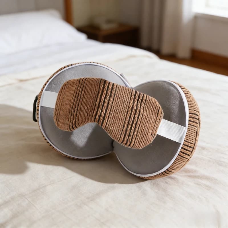 Mascherina per Occhi e Cuscino per Collo 2 in 1, Cuscino Multifunzionale a Forma di U, Cuscino da Viaggio per Aereo, Cuscino per Sonno con Motivo a Quadri Scuri