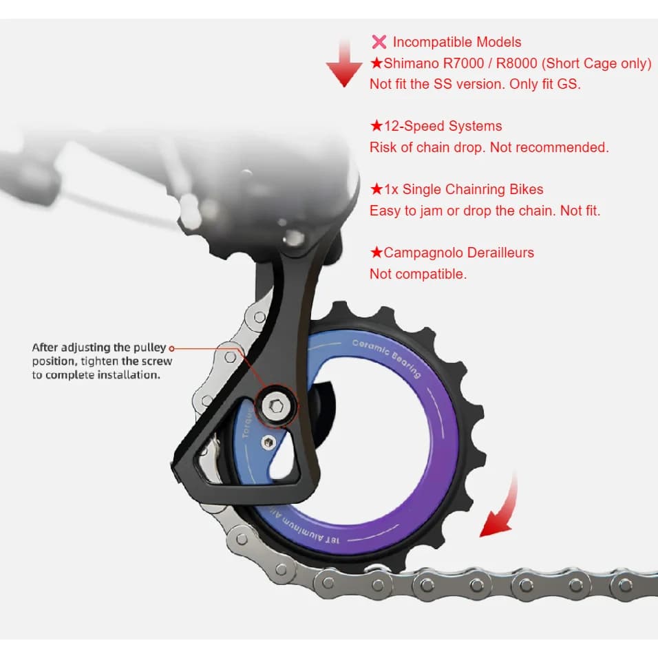 Rullo Guidacatena Posteriore 18T in Ceramica per Bici da Corsa AXS RED, L-TWOO ERX ER9 R9 R7 Ultraleggero