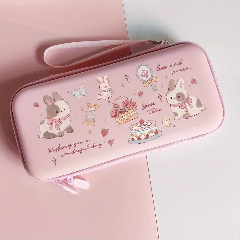 Borsa rosa per torta di animali domestici dei cartoni animati per Nintendo Switch Lite Custodia protettiva anticollisione Borsa portatile per accessori da gioco da viaggio
