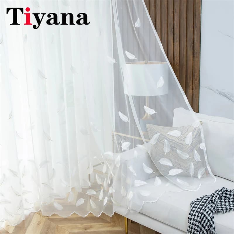 Curtains of white embroidered French Bedroom Tents of transparent tulle for living Balcony Window Curtains of transparent tulle