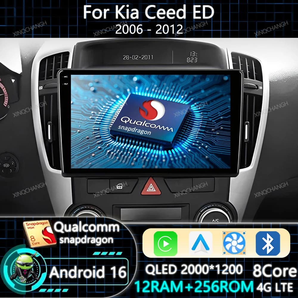 Android 16 Car Radio For Kia Ceed ED 2006 2008 - 2012 GPS 2DIN Head Unit Multimedia Video Player Qualcomm 4G LTE 5G WIFI BT QLED