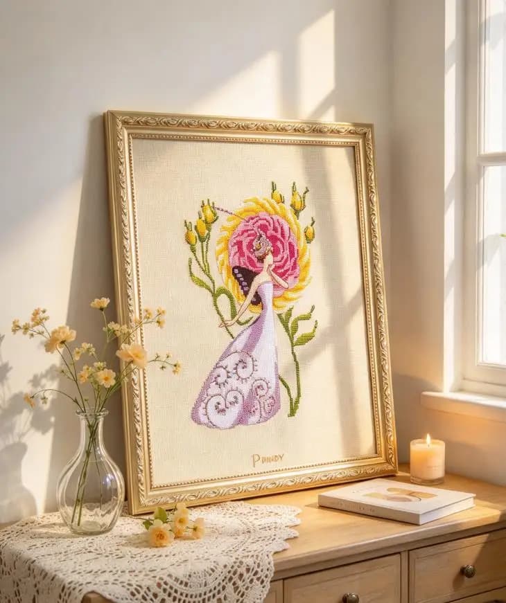 NC 298 Rose Fairy Counted Cross Stitch Kit - Colorful Embroidery Floss DIY Handcraft Artwork for Leisure Time