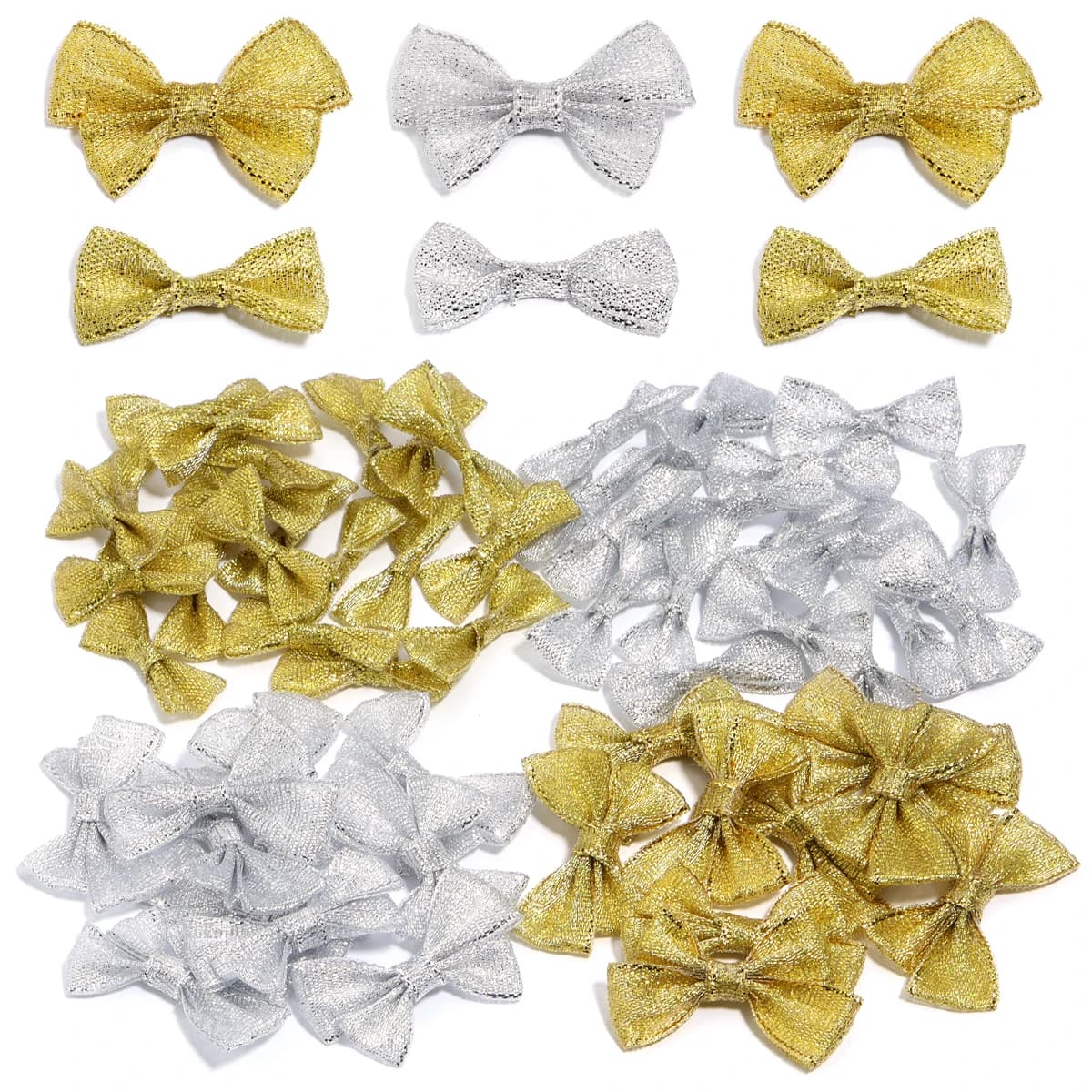20-30 pz/lotto Oro Argento Nastro di Raso Archi Fatti A Mano Mini Papillon Per La Festa Nuziale Sacchetti Regalo Decorazione Abbigliamento Accessori