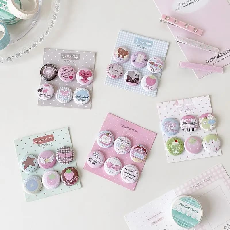 6Pcs 25mm Mini Cartoon Button Badge Set Kawaii DIY Brooch Pins Decor for Backpack Jacket Pencil Pouch Gift