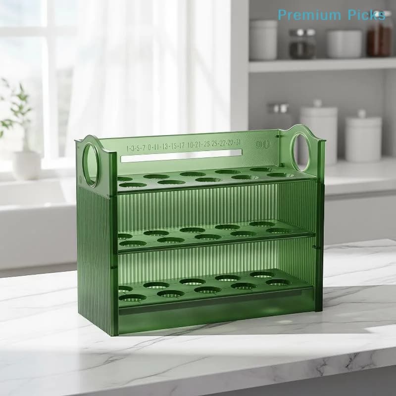 portable3 Tier Automatic Flip Egg Tray 30 Grid Egg Storage Container Box for Refrigerator Kitchen Countertop Food Organization