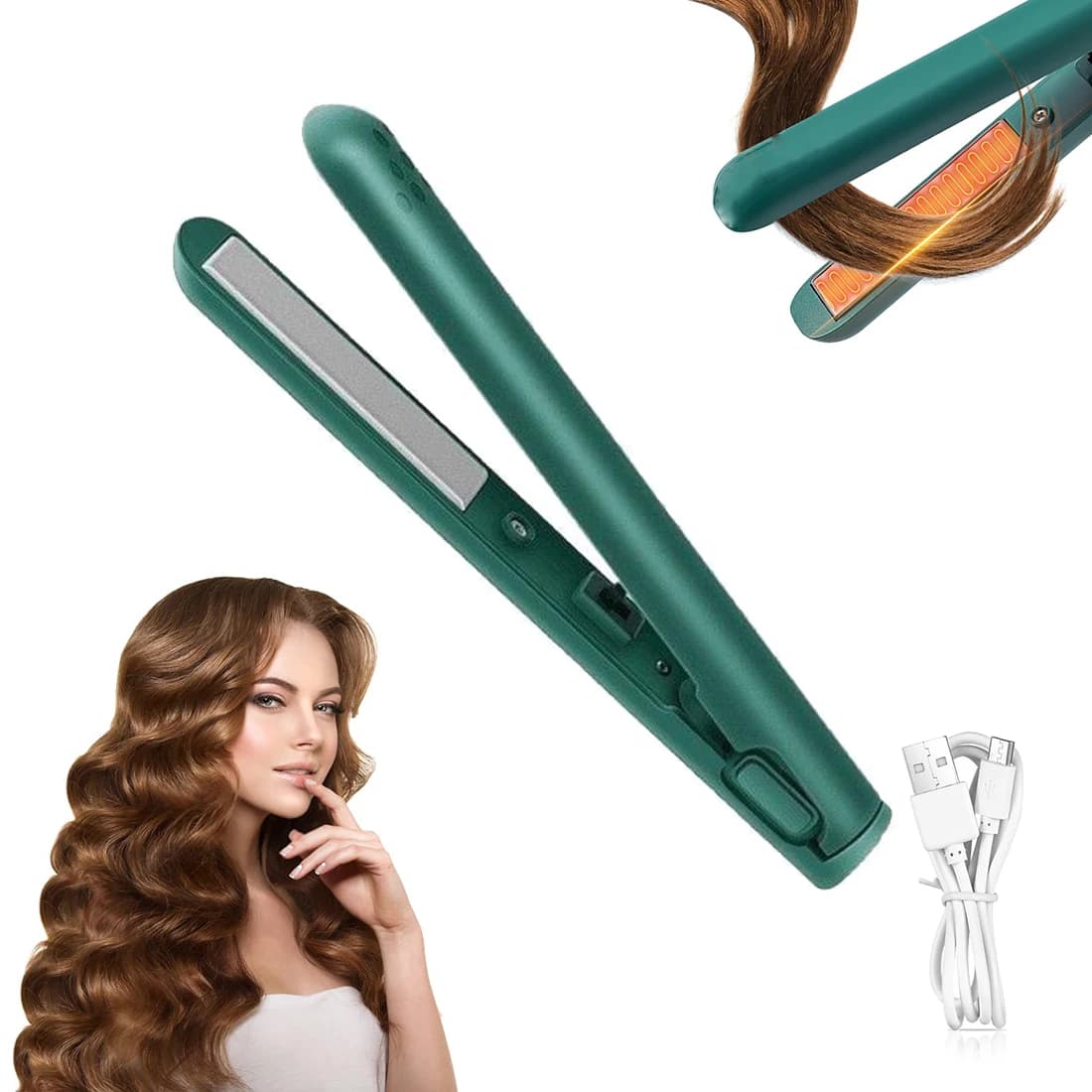 Mini hair plate and curler 2 in 1, iron hair curler double purpose, portable curler wand and flat iron travel for all hair types