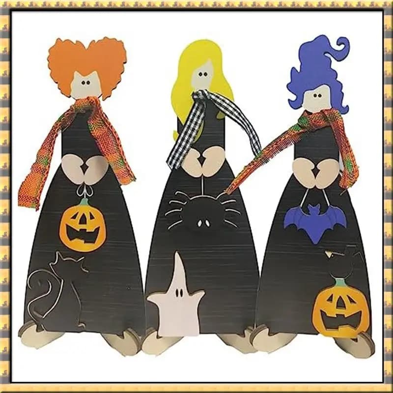 ^AT03 Top 3PCS Cartello di Halloween Cartello in legno Mini 3D con supporto 7.9 pollici x 3.15 pollici Cartello decorativo da tavolo Art Decor Blocchi di legno