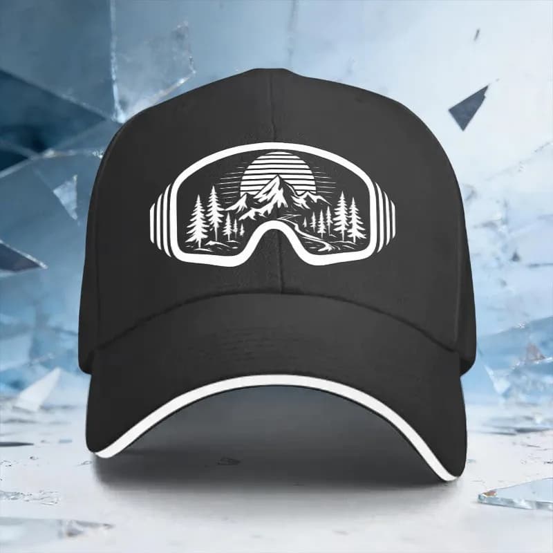 Ski Goggle Mountain Sunset Forest Print Baseball Cap Adjustable Unisex Outdoor Sports Cap for Camping Hiking