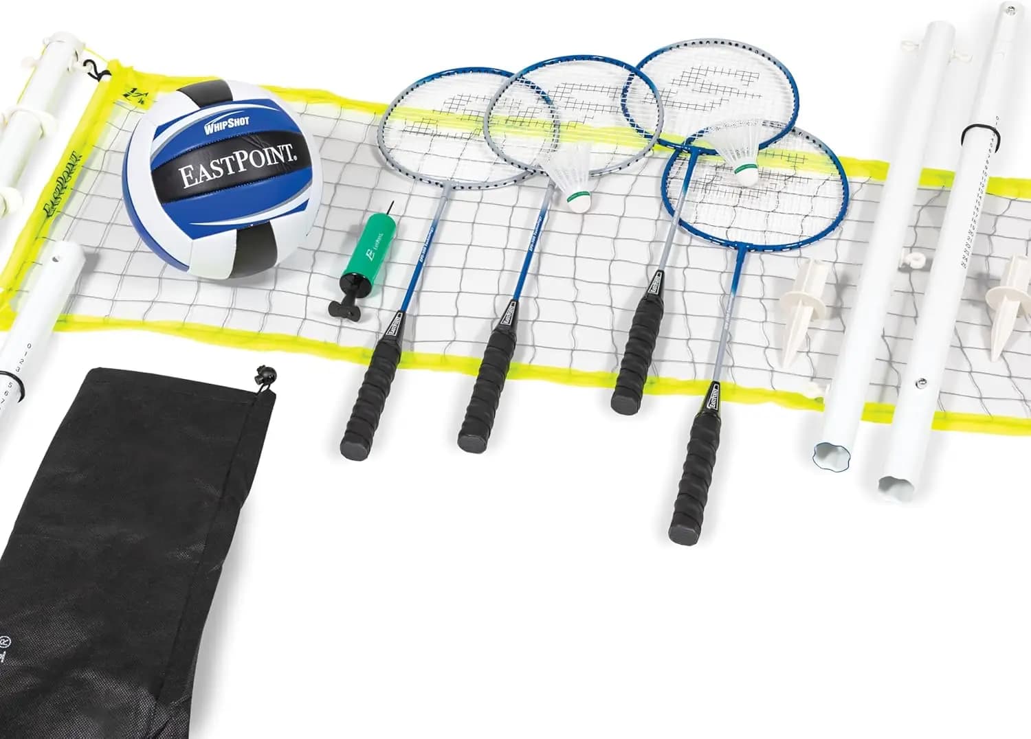 Set of volleyball and badminton 2 in 1 height adjustable with rackets, flyers, balls - Quick configuration for outdoor games