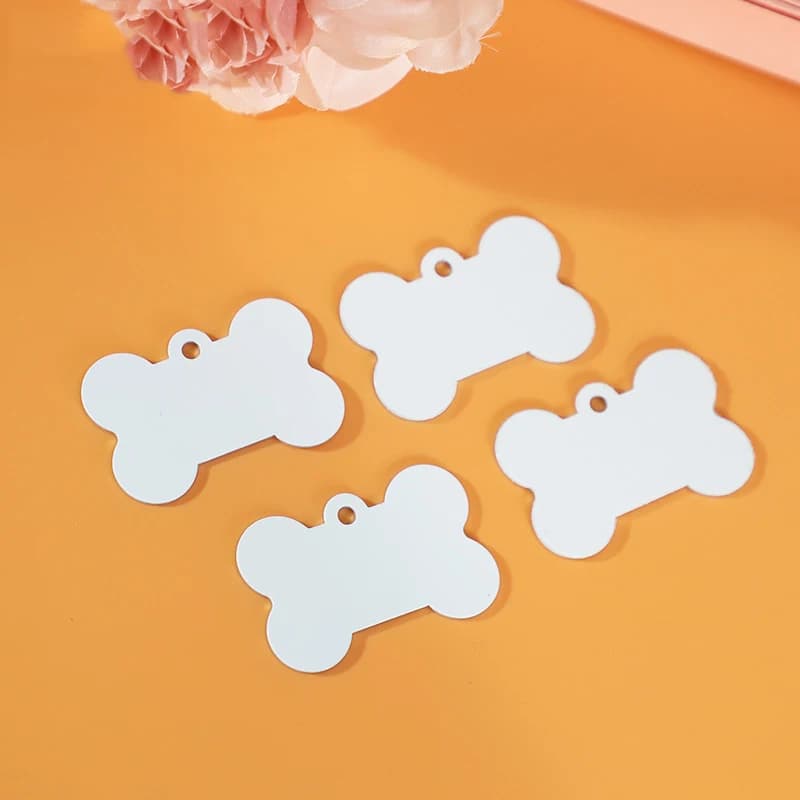 10/20pcs sublimazione etichette per cani in bianco etichette identificative per cani in alluminio etichette con nome per animali domestici a forma di osso etichette per collare per cani su un solo lato
